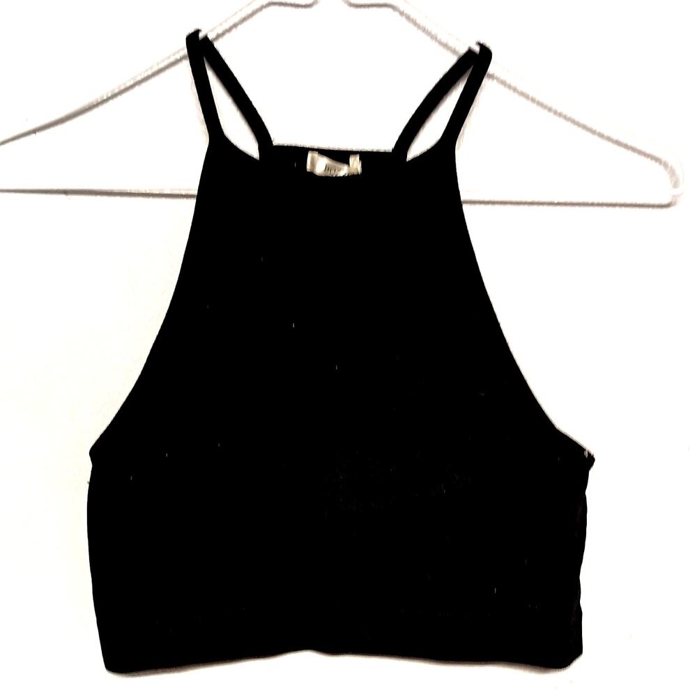 BOZZOLO Ribbed Crop Tank Top Juniors S Black Sleeveless Stretch Fitted
